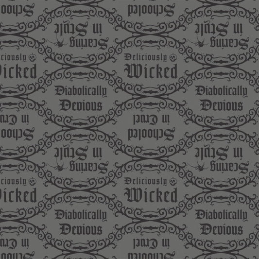 Disney Villains Diabolically Devious Diabolical Quotes Grey 85990205-5 Cotton Woven Fabric