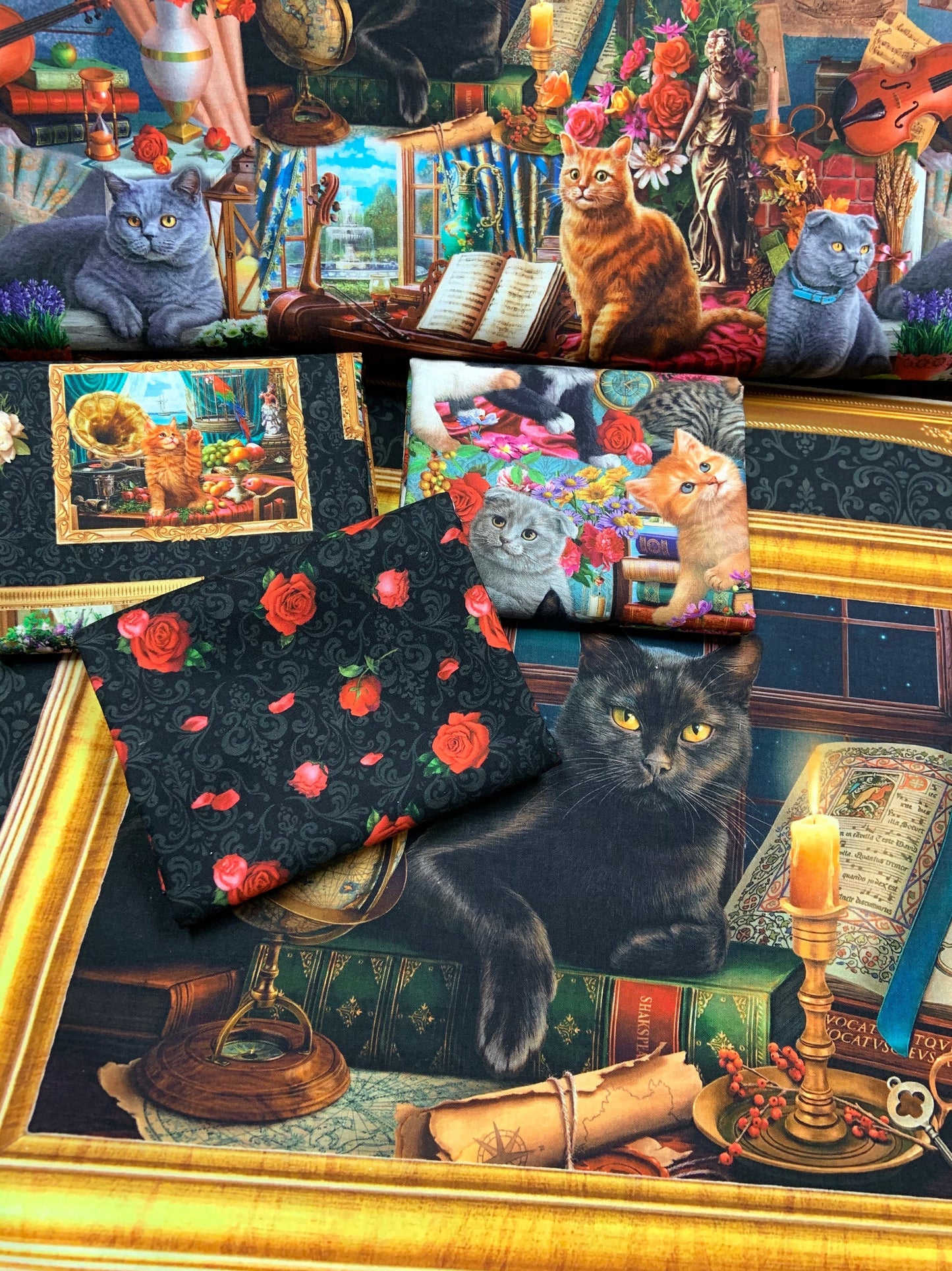 Madame Victoria's Elegant Cats 24" Panel Madame Victoria 10262-X Cotton Woven Fabric