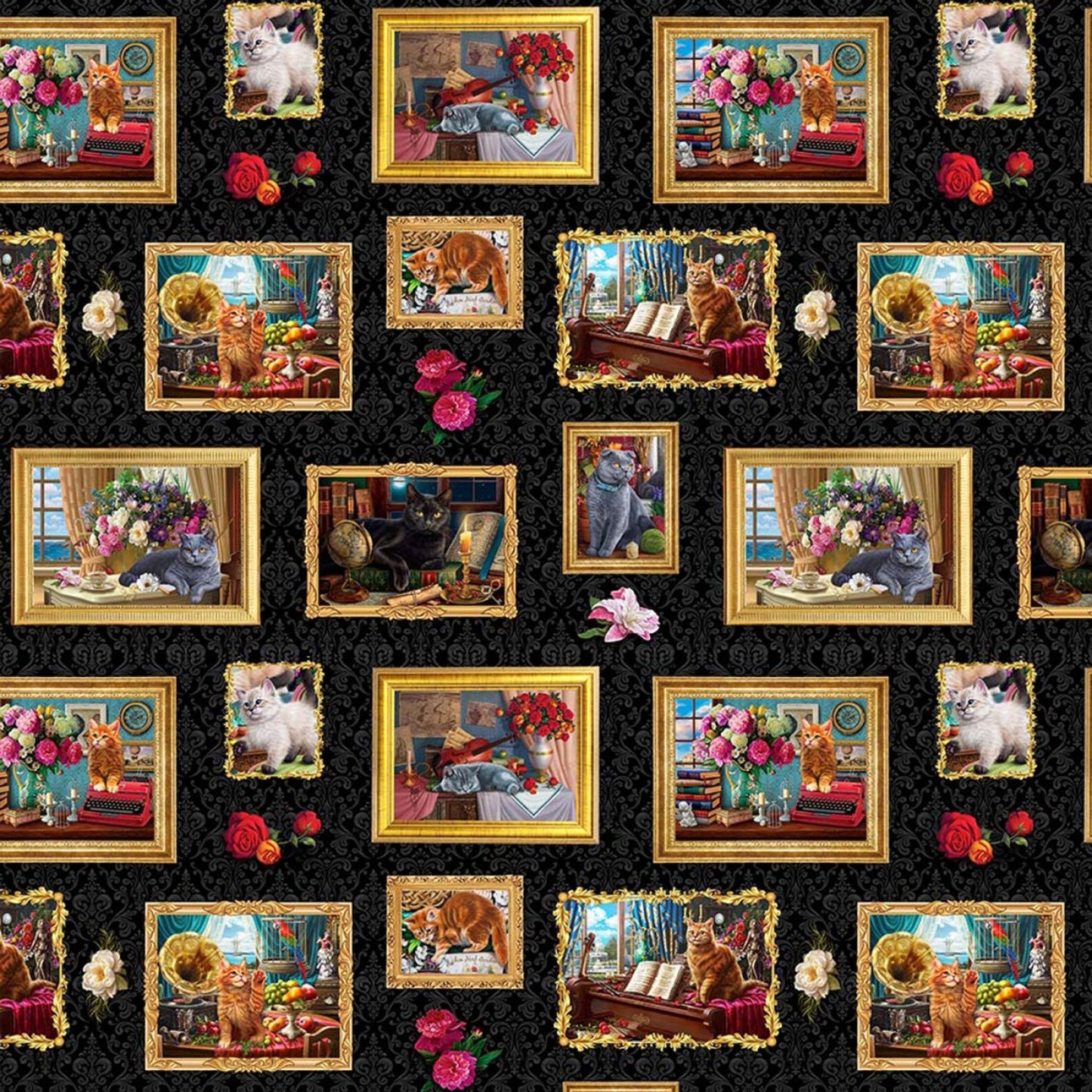 Madame Victoria's Elegant Cats Frames 10265-X Cotton Woven Fabric