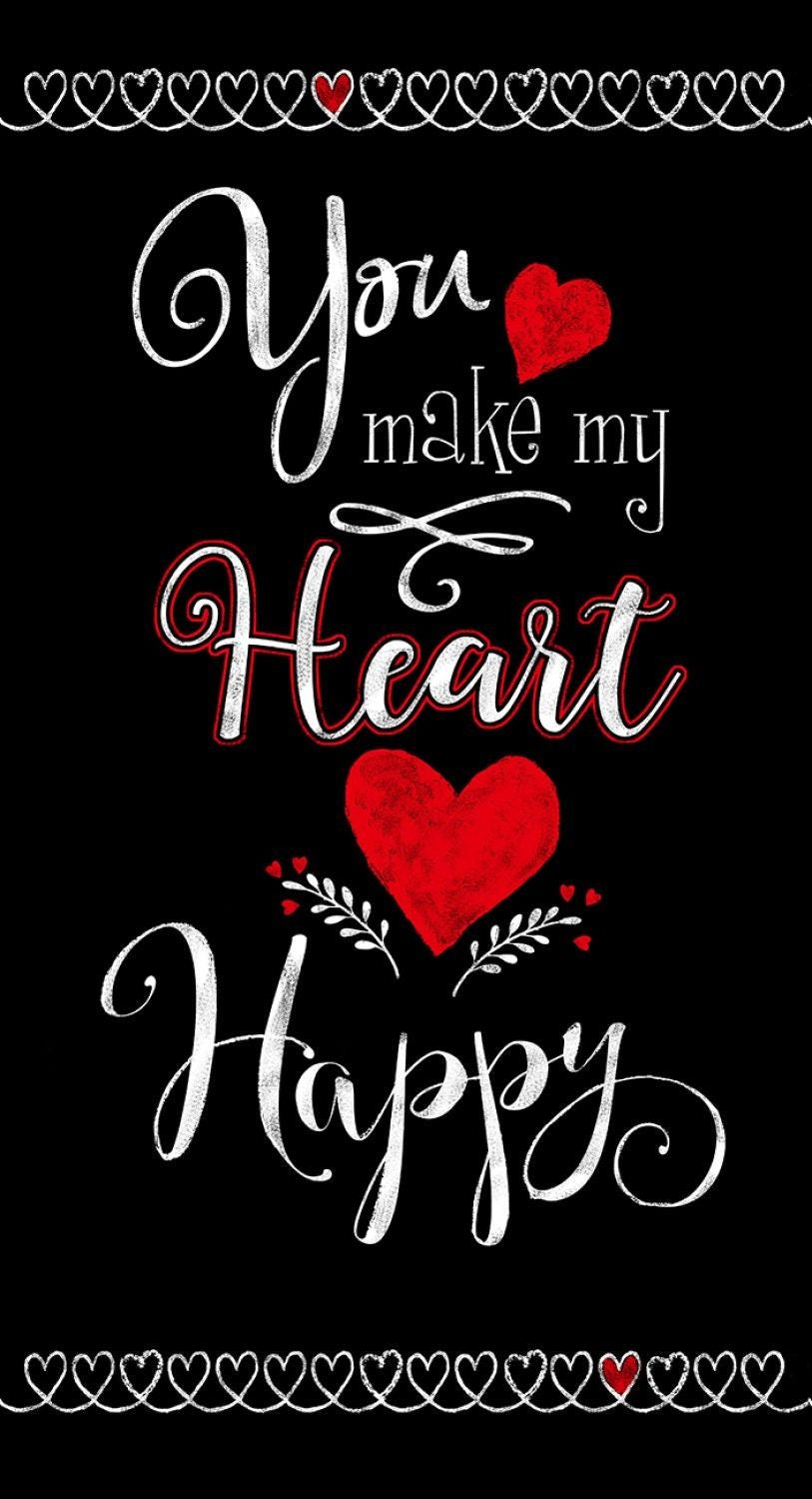 You Make My Heart Happy by Gail Cadden 24" Panel Black You Make My Heart Happy C7740-BLACK Cotton Woven Fabric