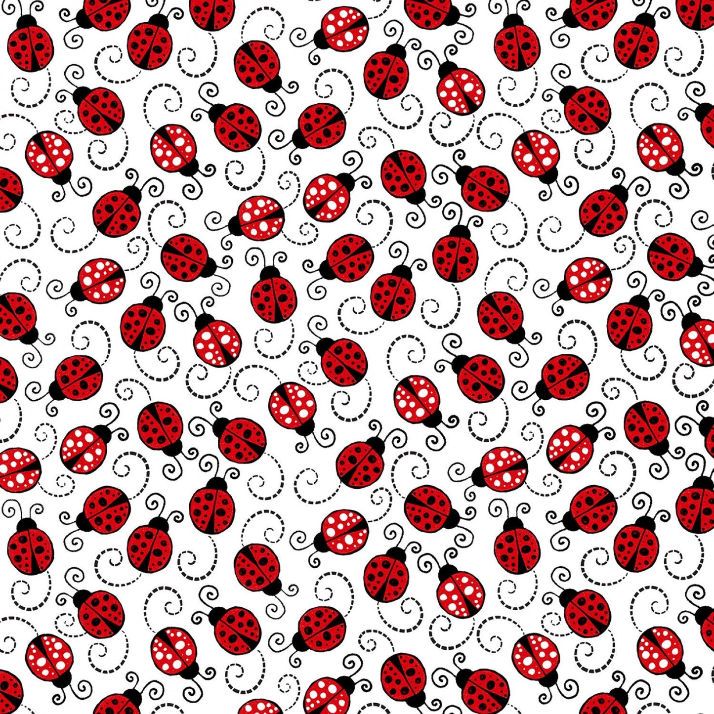 You Make My Heart Happy Little Red Ladybugs Gail C7744-White Cotton Woven Fabric