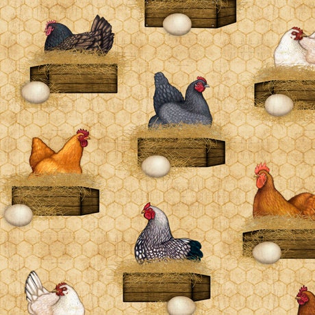 Sunrise Farms by Dan Morris Hens Nesting Tan 27420A Cotton Woven Fabric