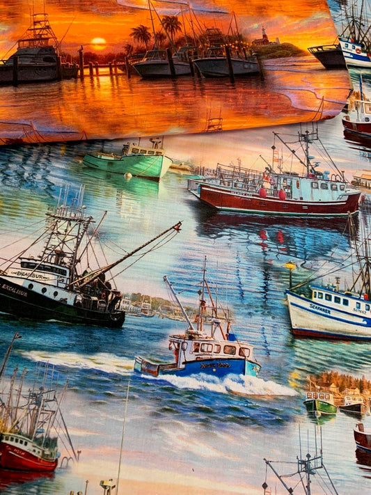 Scenic Ships JQ-0092 Coastal Allover Cotton Woven Fabric