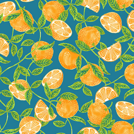 Citrus Garden Tangerines Teal RJ1402JTE2 Cotton Woven Fabric
