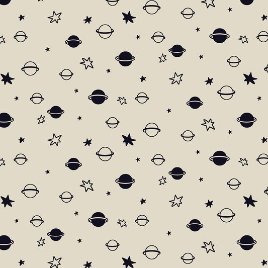 Avalana Knits Moons and Stars in Dark Blue on Beige Ground 19-483 Cotton/Spandex Knit