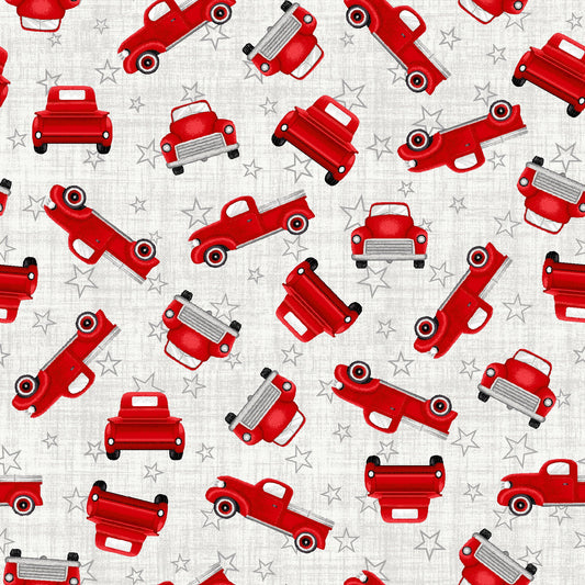 Truckin' In The USA by Chelsea DesignWorks Small Tossed Trucks 5001-8 Cotton Woven Fabric