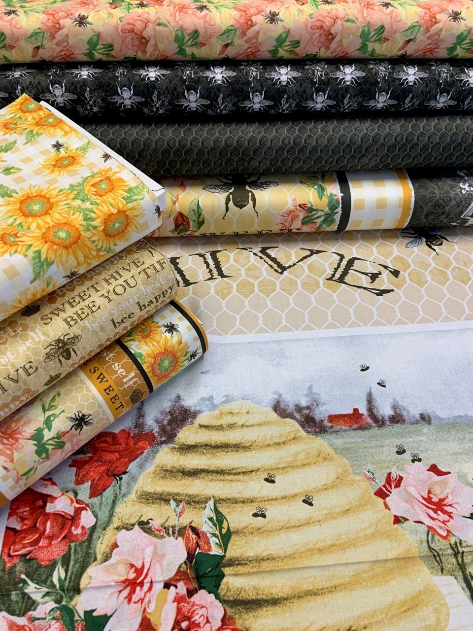 Bee Sweet by Cerrito Creek Studio**Limited Release** Watercolor Roses and Bees 5122-44 Cotton Woven Fabric