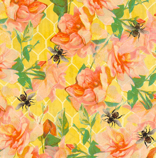 Bee Sweet by Cerrito Creek Studio**Limited Release** Watercolor Roses and Bees 5122-44 Cotton Woven Fabric