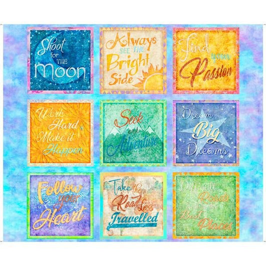 Dream Big by Dan Morris 36" Panel Inspirational Quotes Patches Blue 27572B Cotton Woven Panel