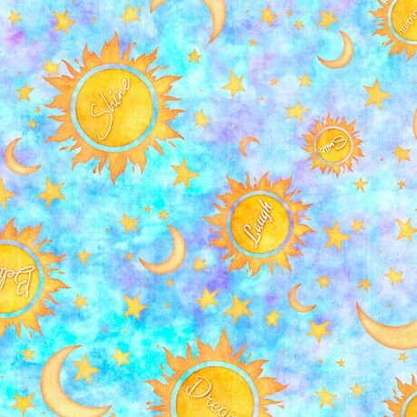 Dream Big by Dan Morris Sun/Moon/Stars Blue 27575B Cotton Woven Fabric
