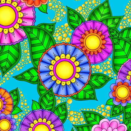 Alpha Doodle by Debi Payne Floral Turquoise 27631-Q Cotton Woven Fabric