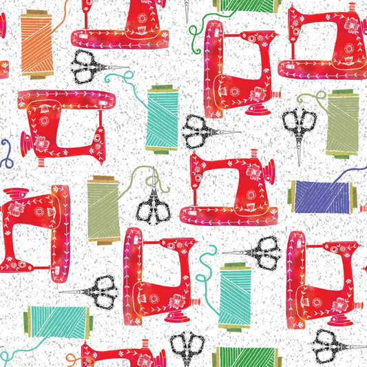 Create & Hobby by Kate Mason Sewing 16011-WHT Cotton Woven Fabric