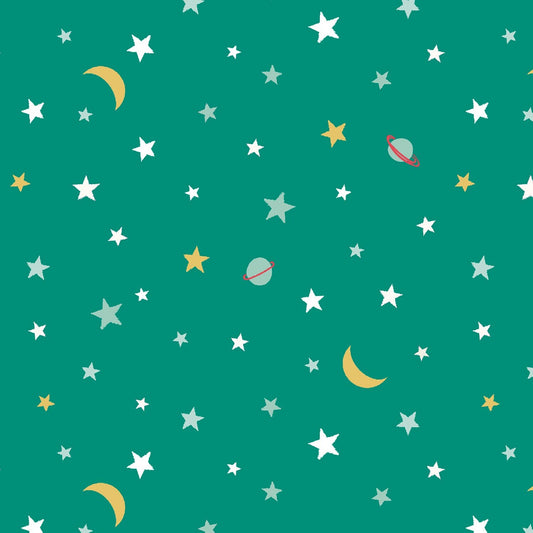 Super Galactic Teal Glow in the Dark Fabric CG8719-TEAL Cotton Woven Fabric