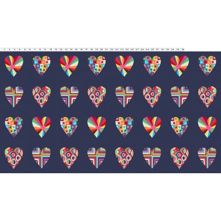 Happy by Katie Webb Patchwork Hearts Navy Y2876-53 Cotton Woven Fabric