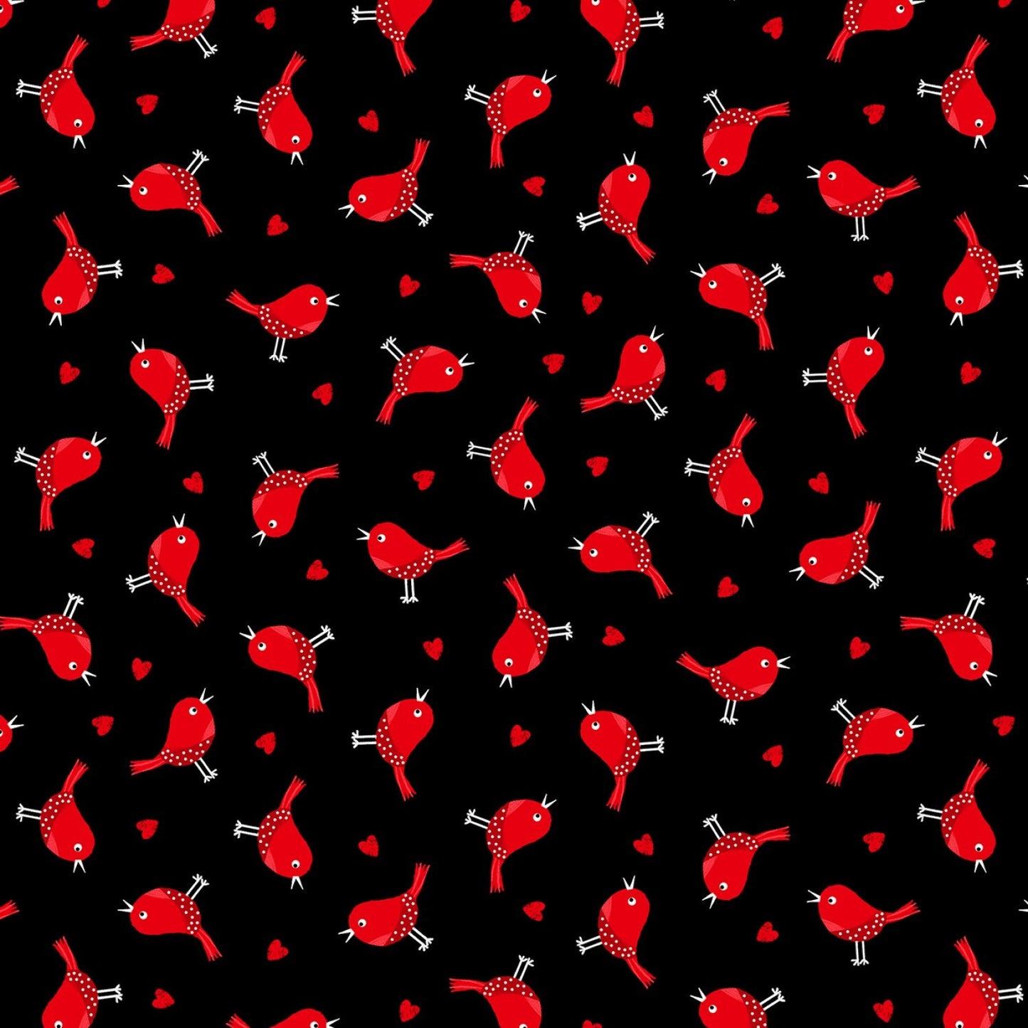 You Make My Heart Happy by Gail Cadden Little Red Birds Gail Gail-C7743-Black Cotton Woven Fabric