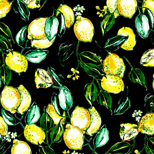 Citrus Garden Lemons Black RJ1401JBK2 Cotton Woven Fabric