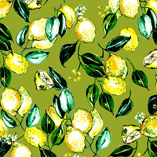Citrus Garden Lemons Olive RJ1401JOL1 Cotton Woven Fabric