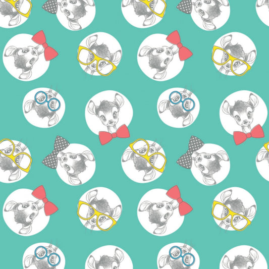 Disney Dress to Impress Disney Bambi Bowtie Glasses Aqua 85040201-1 Licensed Cotton Woven Fabric