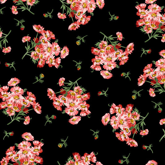 Prose Daisy Bouquets Black 9653M-J Cotton Woven Fabric