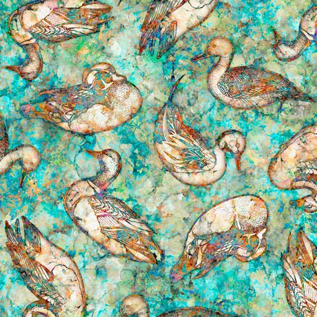 Cedar Ridge by Dan Morris Batik Ducks Turquoise 27656-Q Cotton Woven Fabric