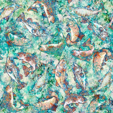 Cedar Ridge by Dan Morris Batik Fish Turquoise 27657-Q Cotton Woven Fabric