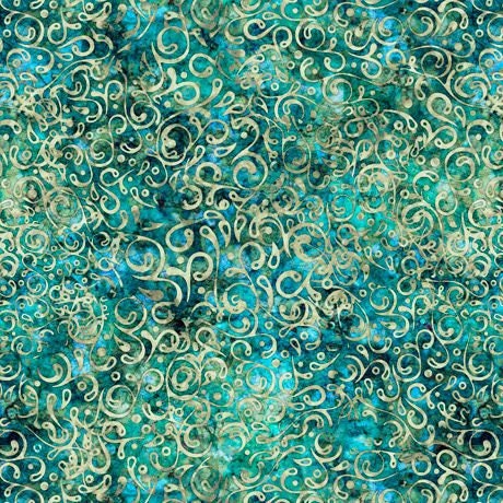 Cedar Ridge by Dan Morris Batik Scroll Turquoise 27659-Q Cotton Woven Fabric