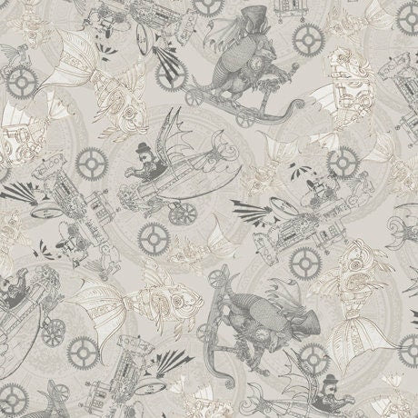 Fantasy & Fiction by Roberta Morales Steampunk Toile Gray 27552K Cotton Woven Fabric