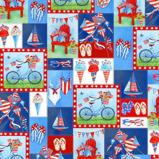 Star Spangled Summer by Andrea Tachiera Summer Motifs in Patchwork 9030-78 Cotton Woven Fabric