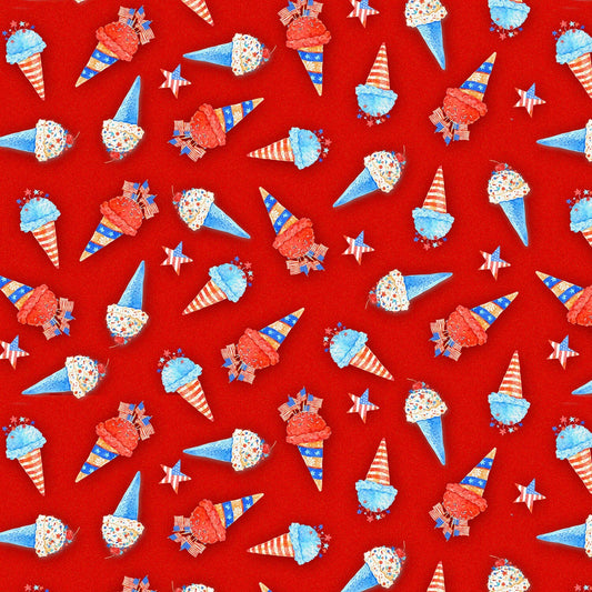 Star Spangled Summer by Andrea Tachiera Ice Cream Cones Red 9034-88 Cotton Woven Fabric