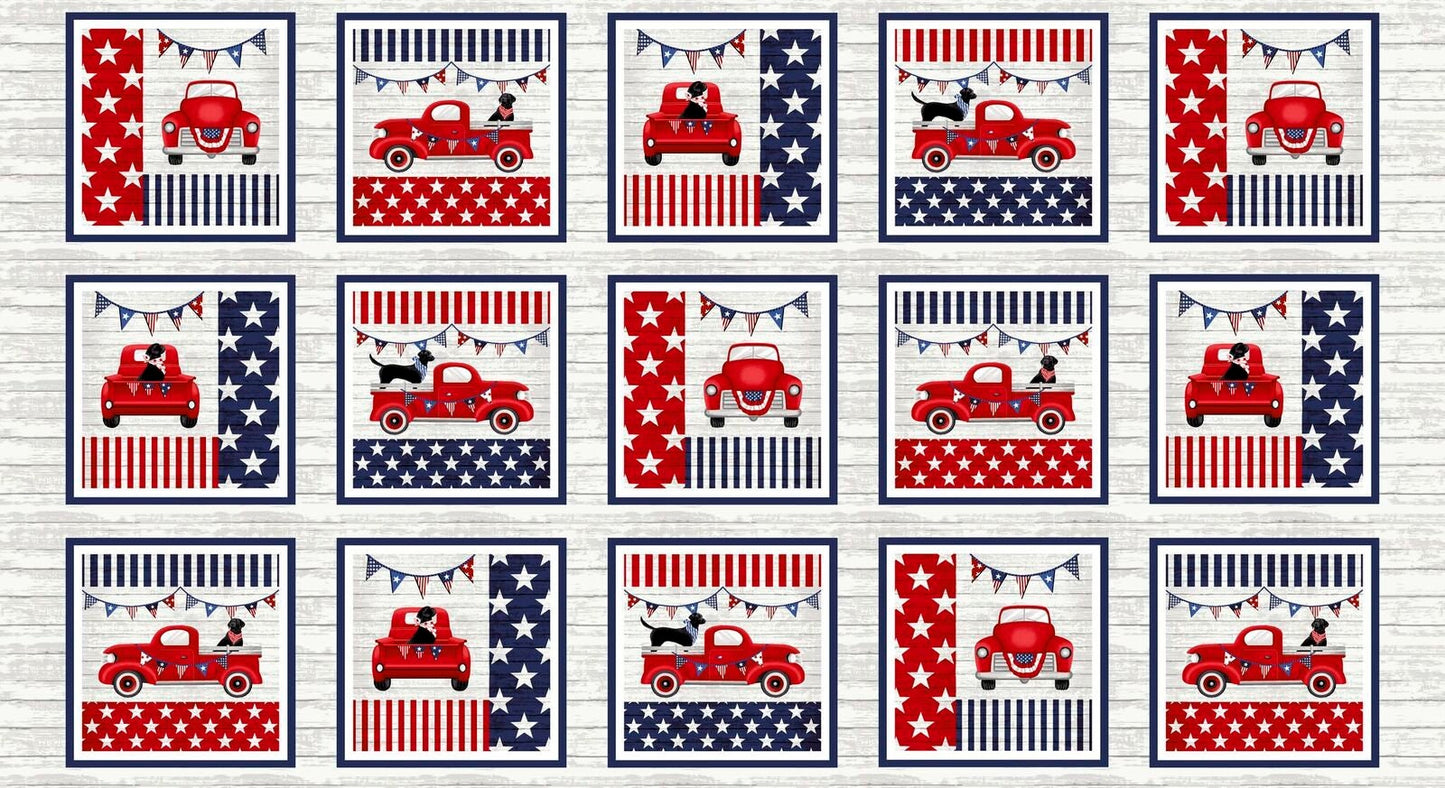 Truckin' In The USA by Chelsea DesignWorks 24" Panel of 7" BLOCKS 4998-78 Cotton Woven Panel