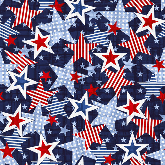 Truckin' In The USA by Chelsea DesignWorks LARGE STAR 5003-77  Cotton Woven Fabric