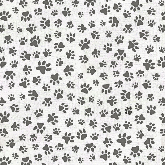 All You Need Is Love and a Dog by Beth Logan Paw Print Allover 9054-90 White Cotton Woven Fabric