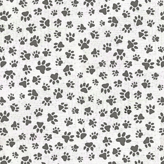 All You Need Is Love and a Dog by Beth Logan Paw Print Allover 9054-90 White Cotton Woven Fabric