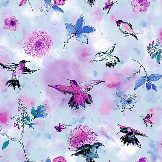 Bloom Bloom Butterfly Hummingbird Flight Sky RJ1201J-SK2 Cotton Woven Fabric