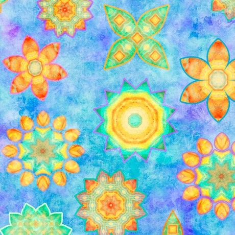 Dream Big by Dan Morris Flower Toss Blue 27574B Cotton Woven Fabric