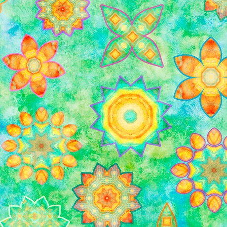 Dream Big by Dan Morris Flower Toss Light Green 27574H Cotton Woven Fabric