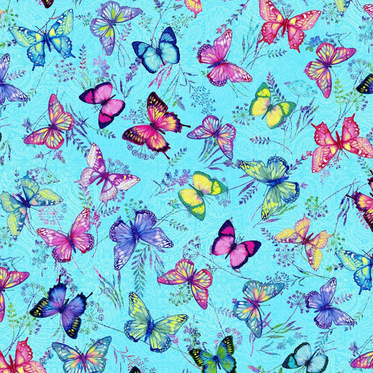 Butterfly Paradise by Elizabeth Isles Butterflies Lt Blue 4921-17 Cotton Woven Fabric
