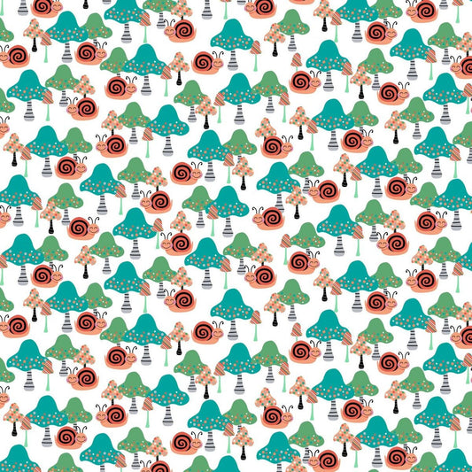 Owl's Woodland Adventure by Sharla Fults Mushrooms and Snails 5076-6-Multi Cotton Woven Fabric