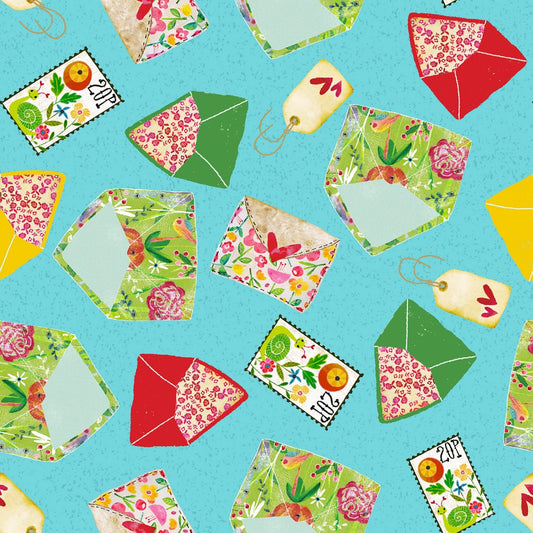 Create & Hobby by Kate Mason Envelopes 16010-BLU Cotton Woven Fabric