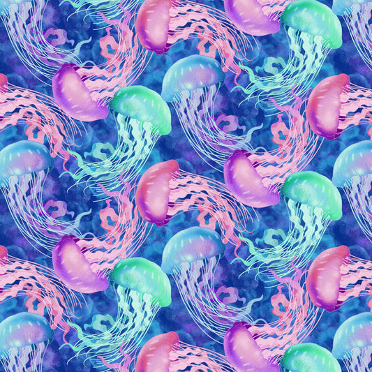 Sea World by Lorella Avinci Jelly Fish Royal 5045-77 Cotton Woven Fabric