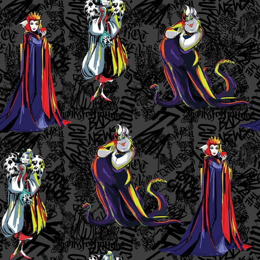 Licensed Disney Villains Sketched 689591100715 Cotton Woven Fabric