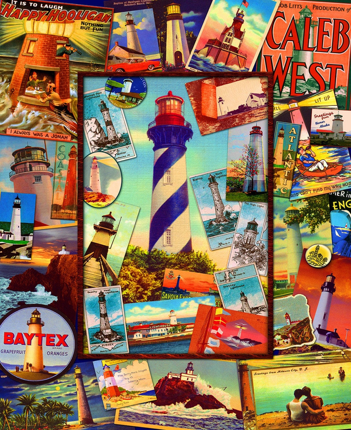 Ocean Latitudes 36" Panel Retro Lighthouses 71577J370715 Cotton Woven Panel