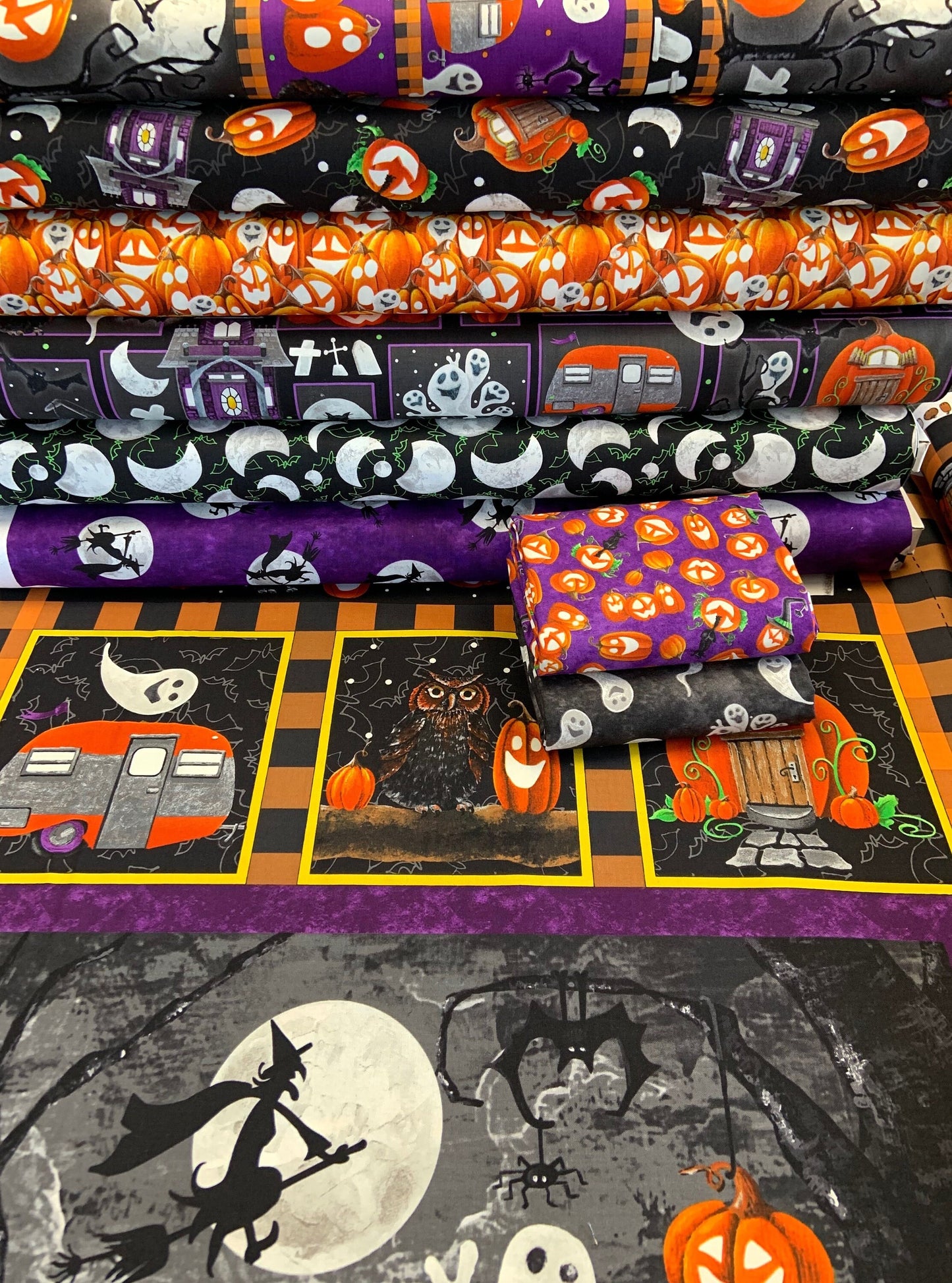 Booville by Annie Troe 24" Panel Halloween Blocks Black 1034G-99 Glow in the Dark Cotton Woven Panel