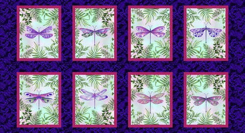 Dragonfly Garden by Color Principle 24" Panel Royal Dragonfly  8in x 10in blocks 2460-77 Cotton Woven Fabric