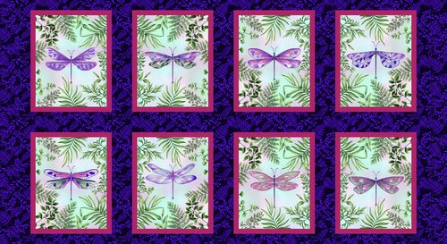 Dragonfly Garden by Color Principle 24" Panel Royal Dragonfly  8in x 10in blocks 2460-77 Cotton Woven Panel