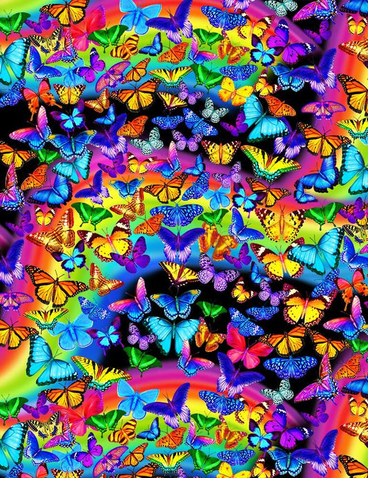 Rainbow Butterfly Bright Rainbow Butterflies MICHAEL-C7945-MULTI Cotton Woven Fabric