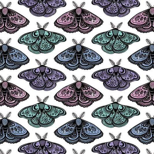 Mystic Mystic Moths White Digitally Printed 21191302J-1  Cotton Woven Fabric