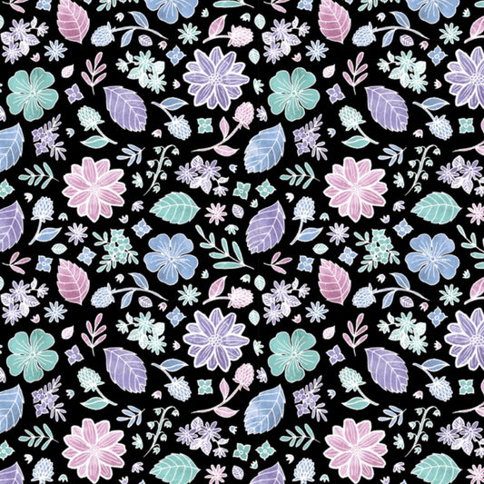 Mystic Enchanted Garden Black Digitally Printed 21191306J-1 Cotton Woven Fabric