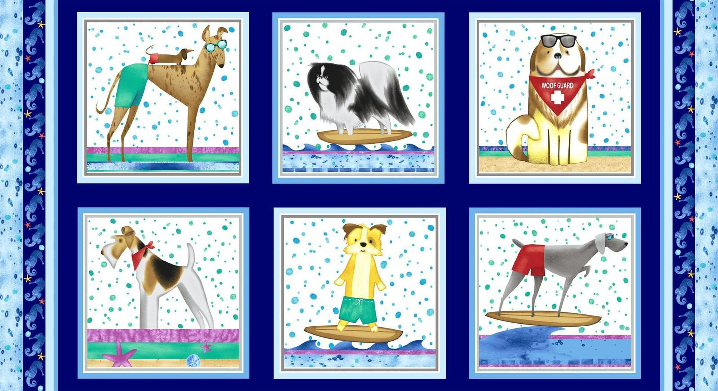 Surfin' Hounds by Tracy Ann 24" Panel 10" Blocks 5213-77 Cotton Woven Panel