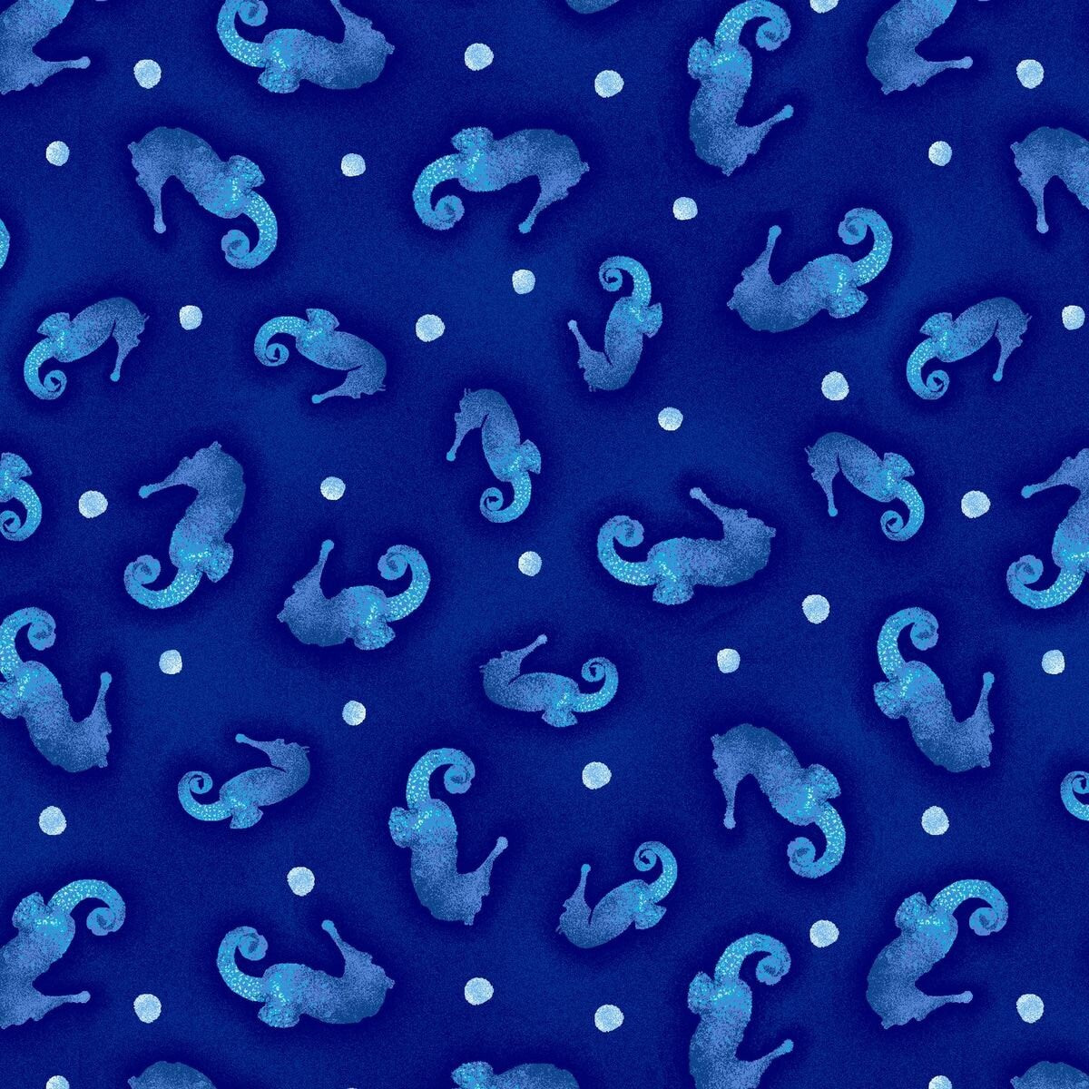 Surfin' Hounds by Tracy Ann Seahorses Toss Navy 5216-77 Cotton Woven Fabric
